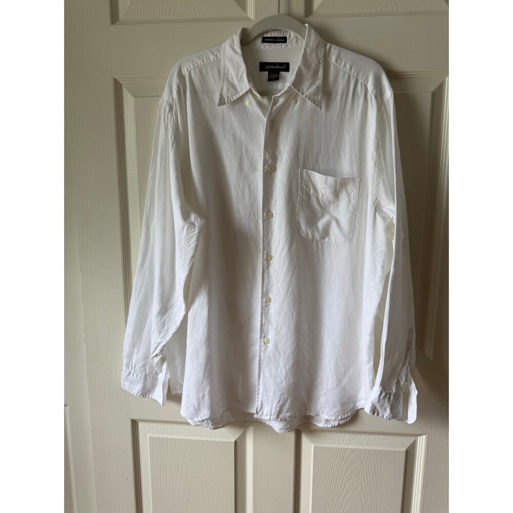 Eddie Bauer Irish Linen White Button Down Shirt Relaxed Fit Mens Size Large